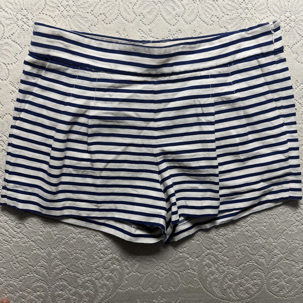 J.Crew Shorts Womens 10 Blue Stripe Cotton Linen Chino Nautical Summer Casual